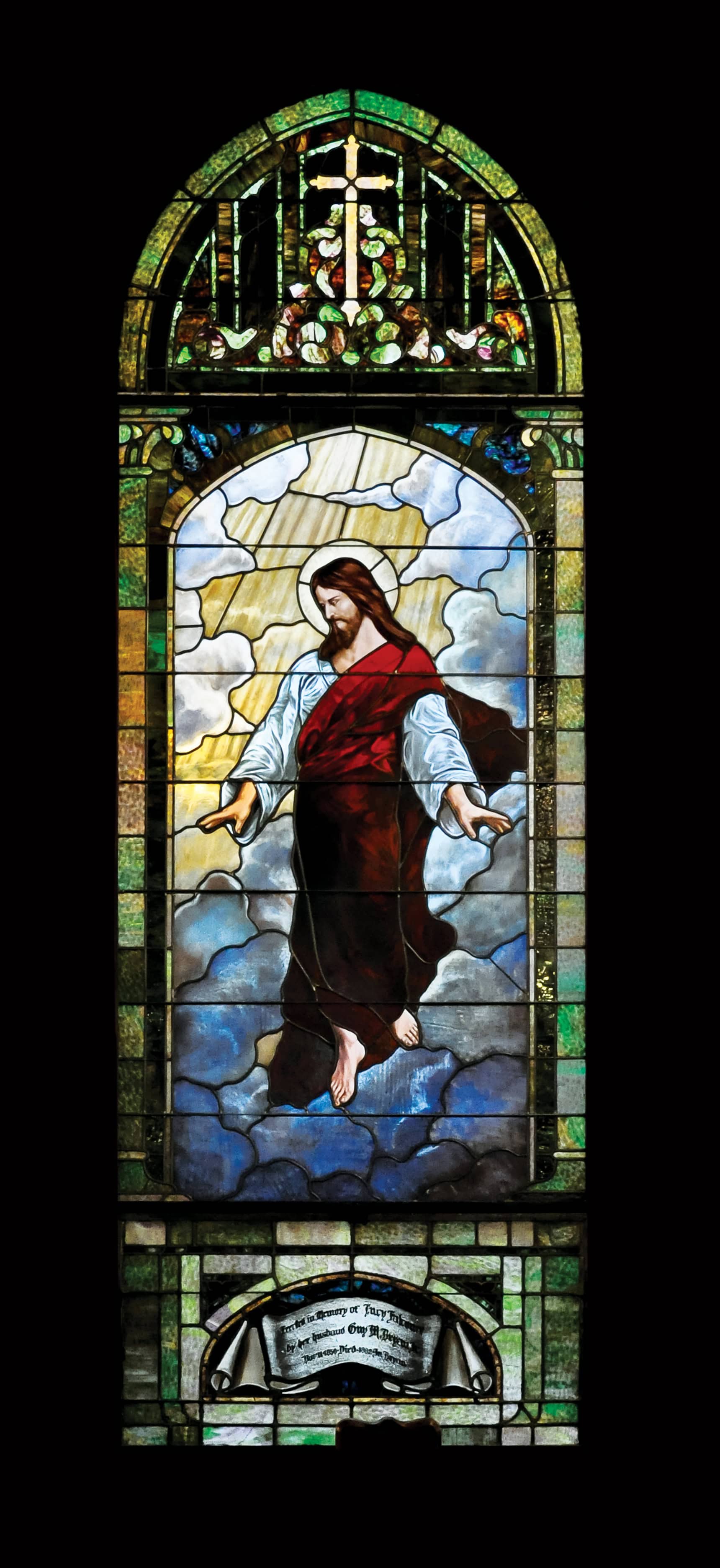 Stained glass window of Jesus Christ at Saint Andrew's Episcopal Church.