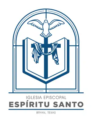 Elegant logo of Saint Andrew's Episcopal Church featuring a dove, open Bible, and cross in blue line.
